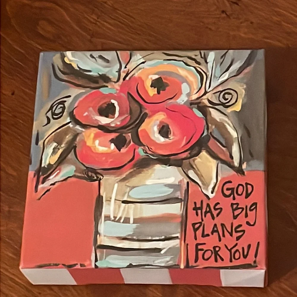 Encouraging Message Floral Bouquet Original Christian Artwork 6” x 6.5” EUC